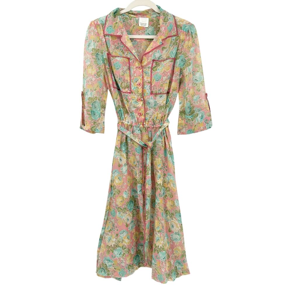 Womens Vintage‎ 70s Resortwear Cottagecore Vacation Floral House Dress Size 11